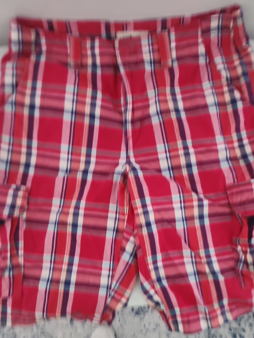 Urban Pipeline Mens Red White Blue Plaid Cargo Shorts Size 32